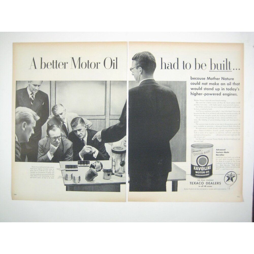 Vintage Texaco Havoline Motor Oil Advertisement 1950s Print 2 Page Car